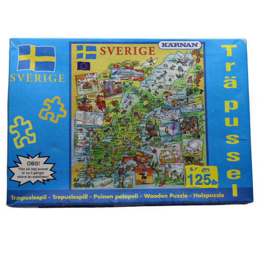 Vintage Karnan Sverige Wooden Puzzle - 125 Pieces, Map of Sweden